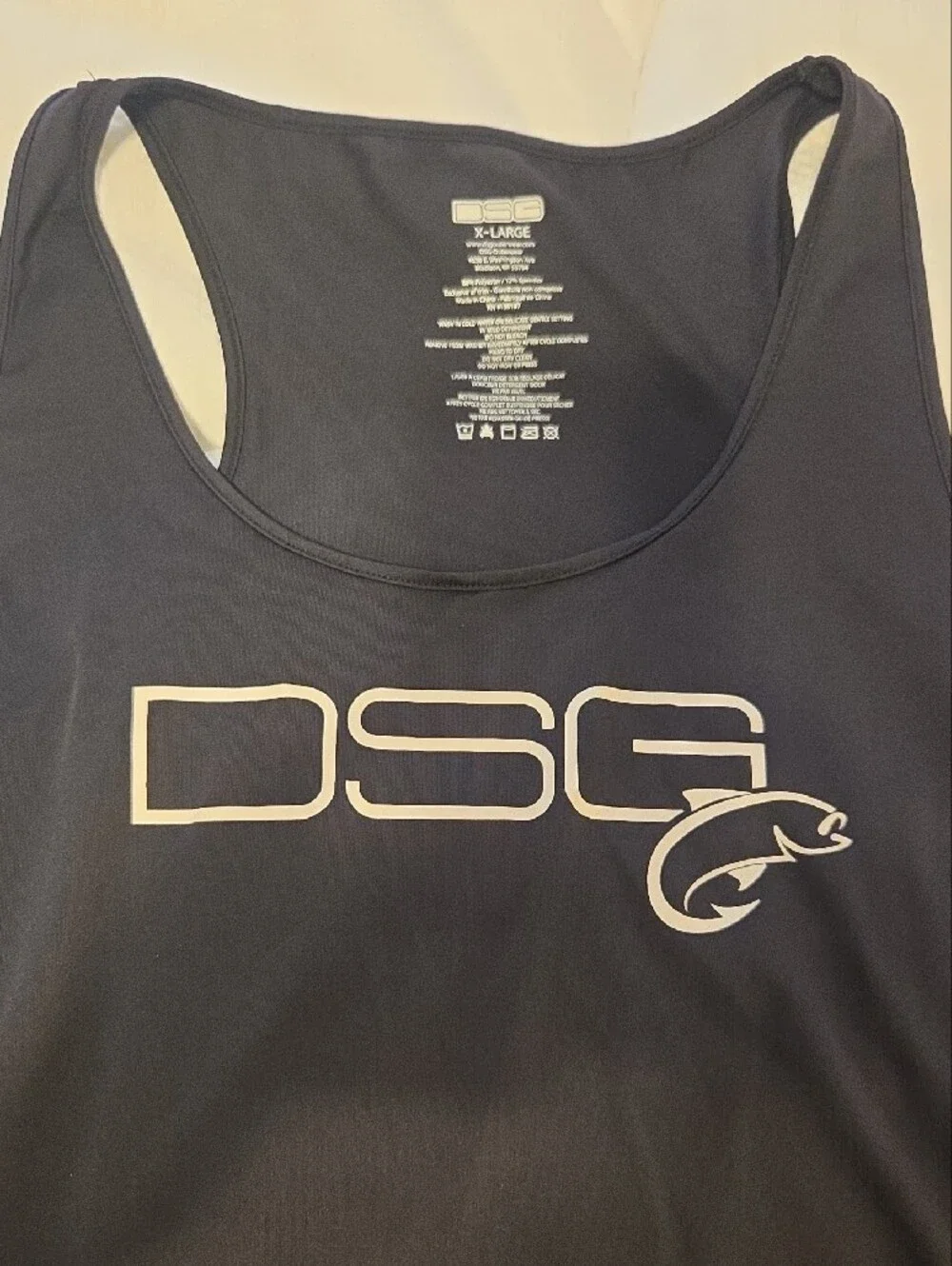 DSG Men’s Navy Blue Racerback Swim Tank with White Logo